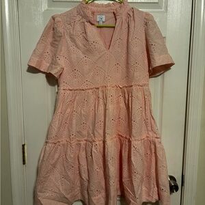 Crown & Ivy Pink Eyelet Casual Dress